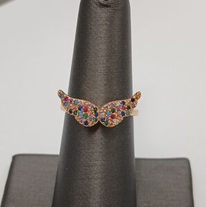New 18k Rose Gold Plated Multicolor Gem Wing Design Ring Sizpe 6
